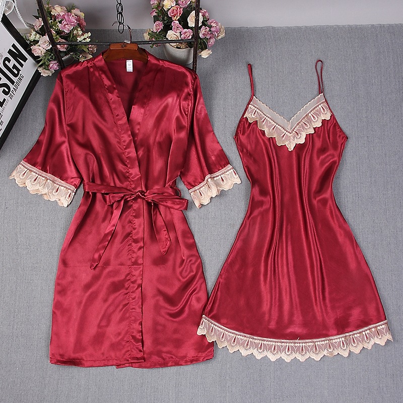Robe Silk Women - نساء موضة بورجوندي فو حبل من