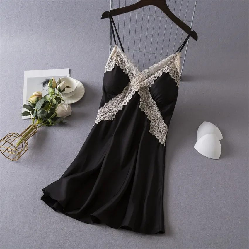 Babydoll Chemise Night - المرأة مثير الملابس الداخلية الساتان ثوب