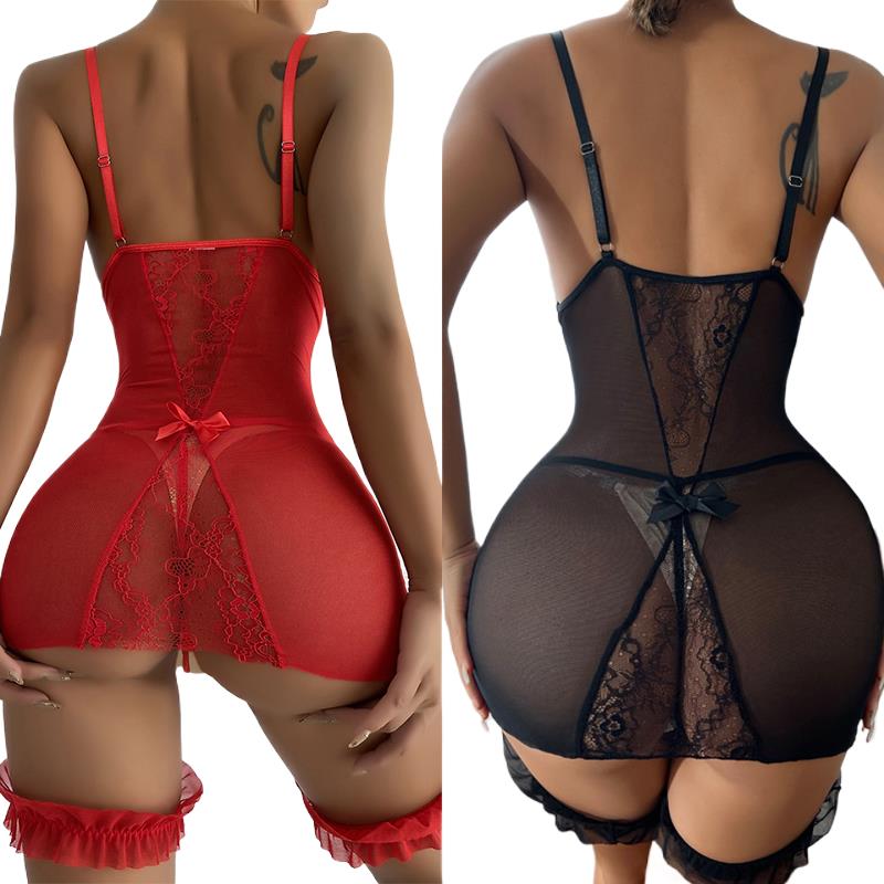Babydoll Chemise Night - فستان سهرة شفاف بحزام على شكل