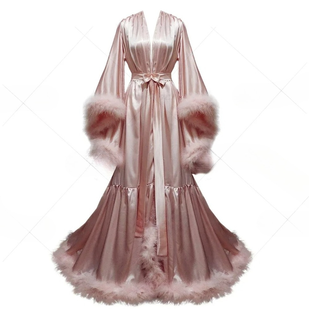 Robe Silk Women - روب حمام نسائي مخصص بأكمام واسعة،