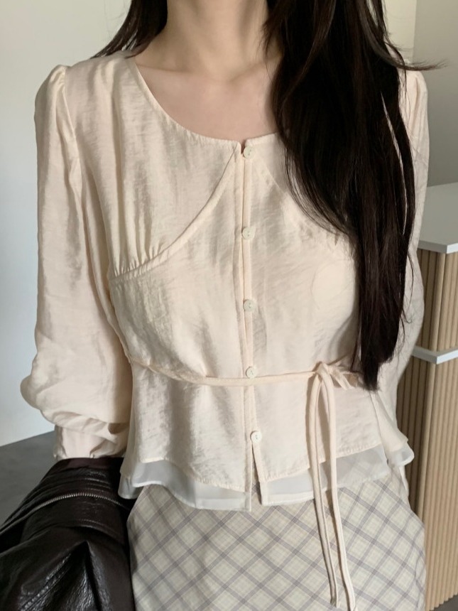 Corset Waist Cinch - قميص نسائي أنيق لربيع 2026 بأكمام