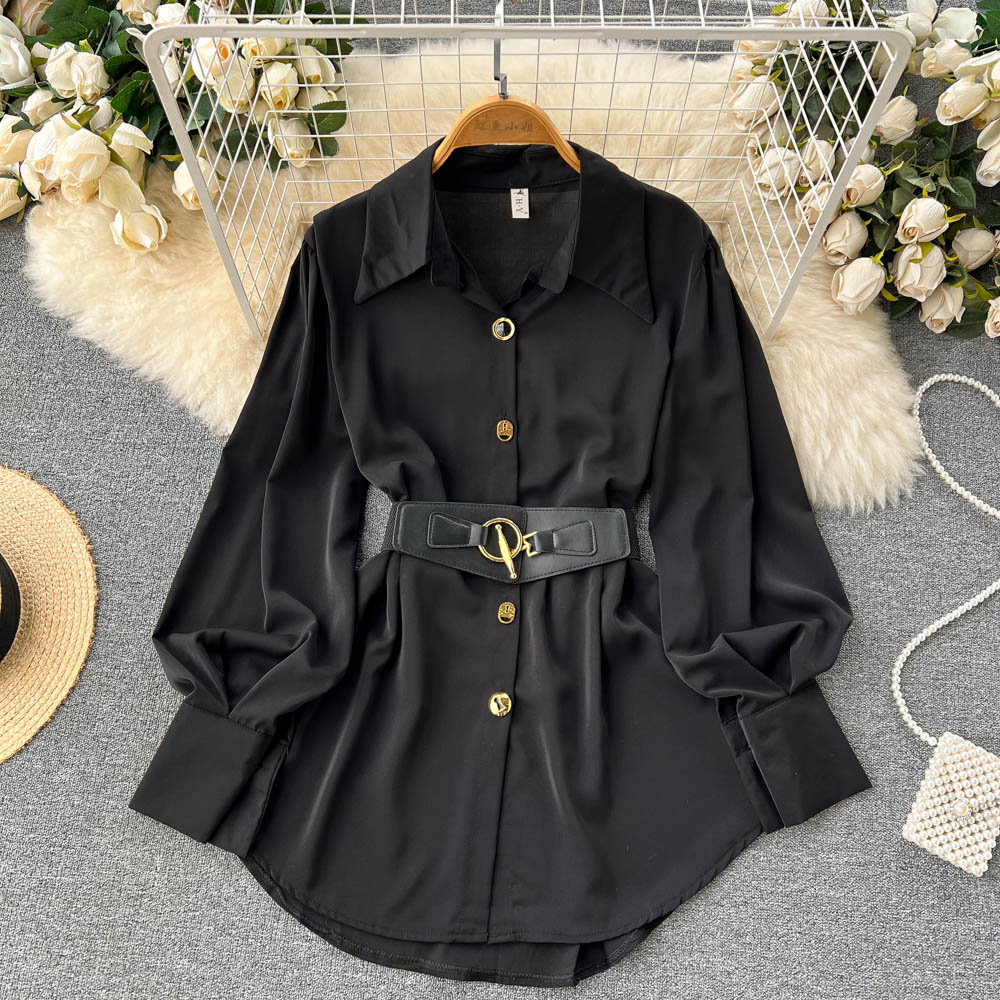 فستان قميص أبيض أنيق بأكمام طو - مراجعة Corset Waist Cinch وسعره