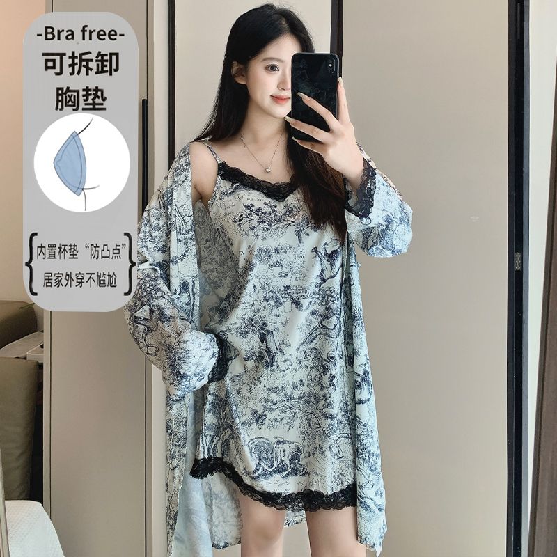 طقم ملابس نوم نسائي صيفي من قط - مراجعة Robe Silk Women وسعره