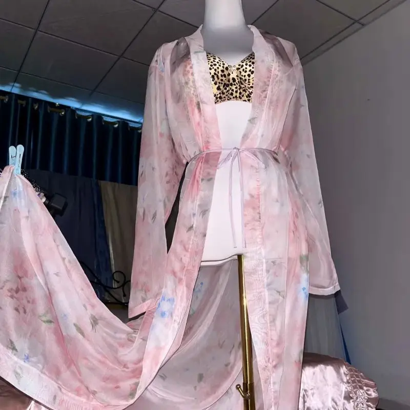 طقم ثوب نوم بحمالات شفاف مطبوع - مراجعة Robe Silk Women وسعره